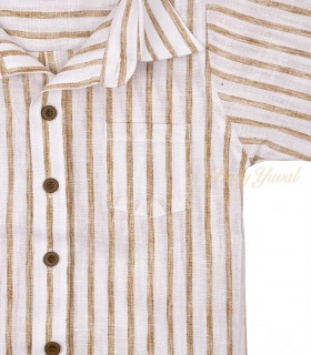 Camisa Manga Corta | Beige Rayas