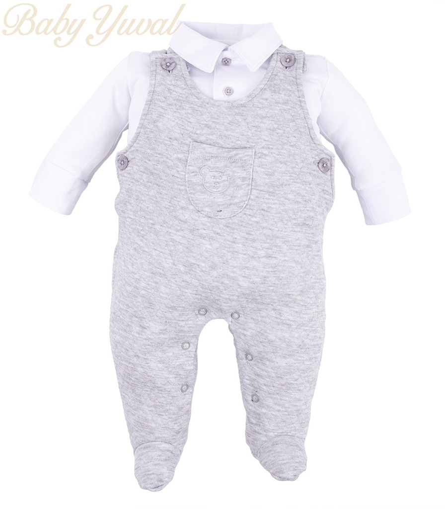 [SE096883] Set Overall Jacquard y Polo Camisero | Osito Gris (12 a 18 meses)