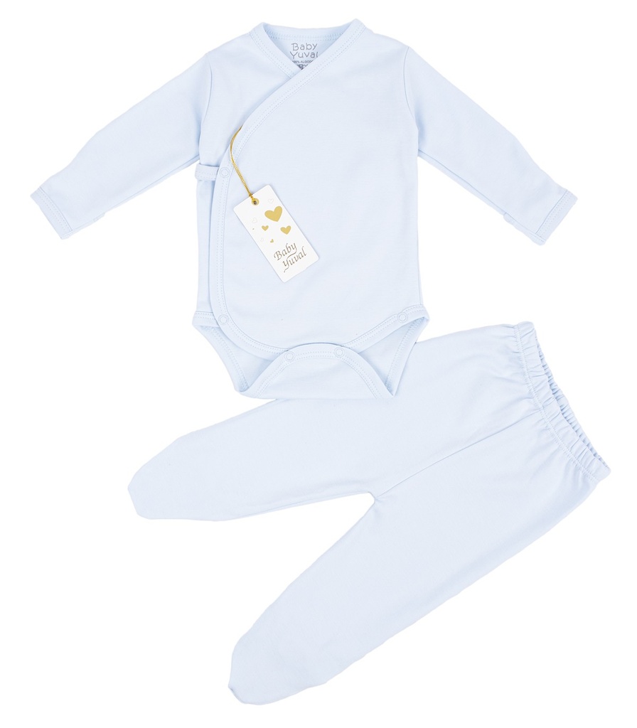 [SE096895] Set Bodie Cruzado y Pantalón con pie | Colección Clínico Celeste (0 a 3 meses)
