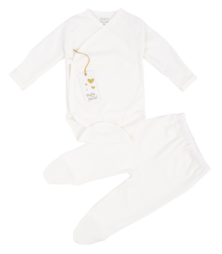 [SE096899] Set Bodie Cruzado y Pantalón con pie | Colección Clínico Crema (0 a 3 meses)