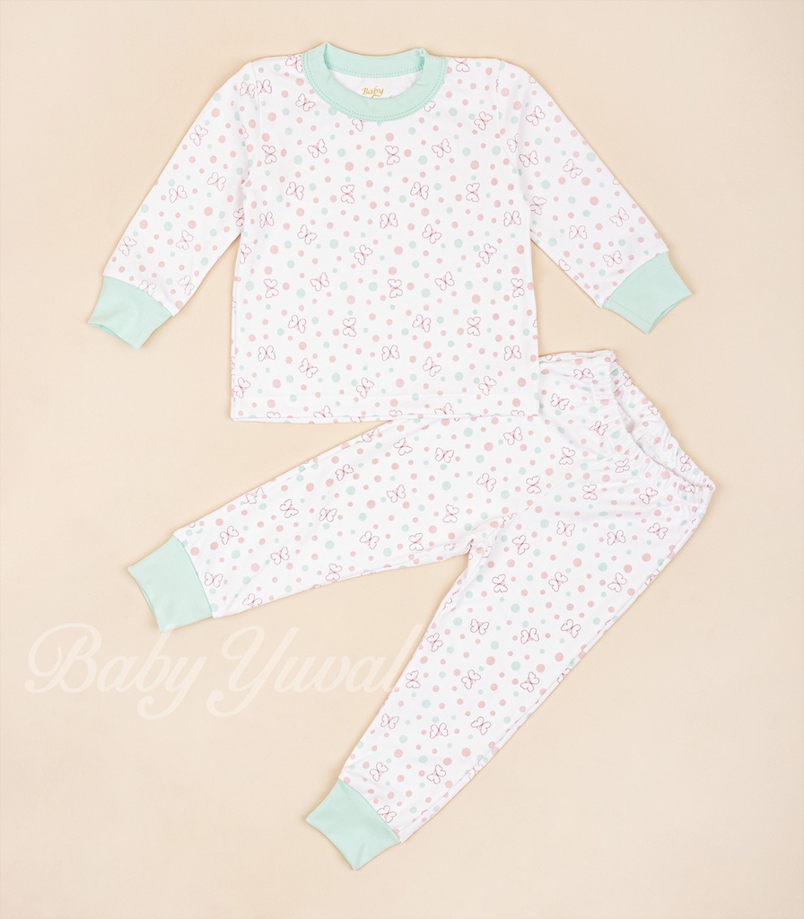 [PI0100365] Pijama de Algodón | Mariposas Green (6 a 9 meses)