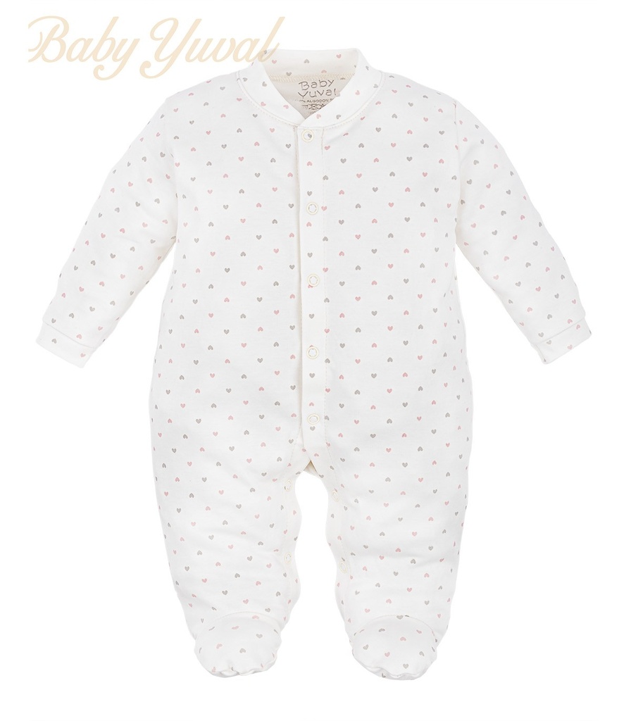 [EN0101883] Enterizo de 100% Algodón | Corazones Rosados Crema (0 a 3 meses)