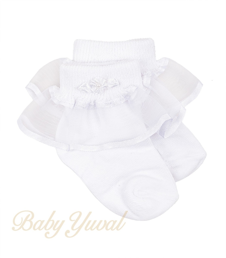 [ME0100657] Media con Blonda Organza | Blanco (0 a 6 meses)