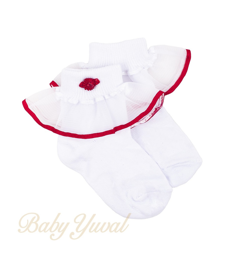 [ME0100746] Media con Blonda Organza | Blanco con Rojo (6 a 12 meses)
