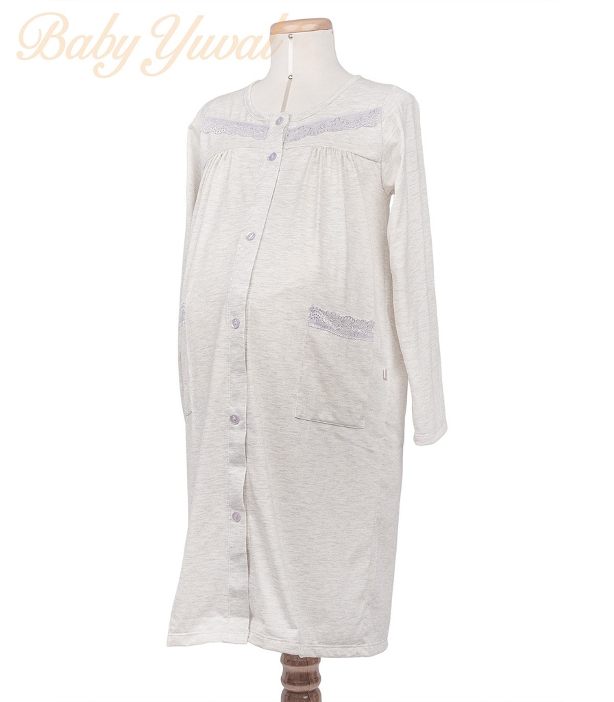 [CA0101291] Camisón Materno para Clínica | Mia Plomo (XL)