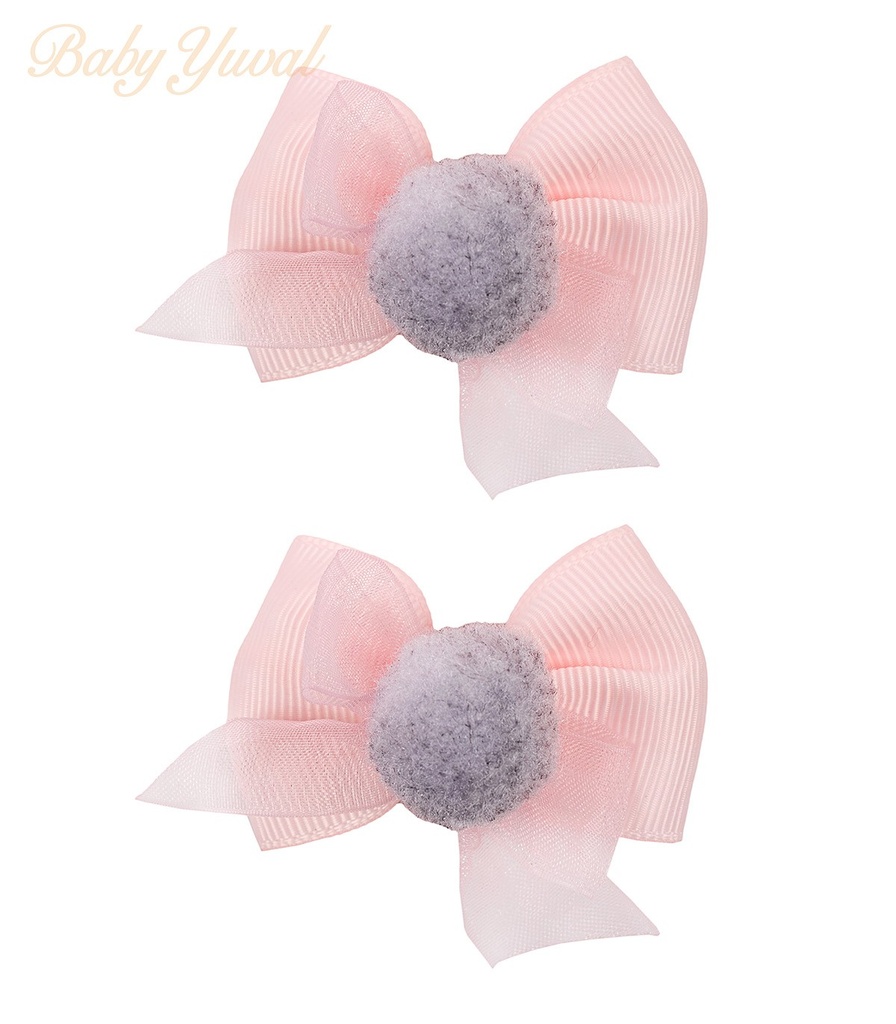 [GA0101447] Gancho para Cabello | Pompón Rosado - Gris