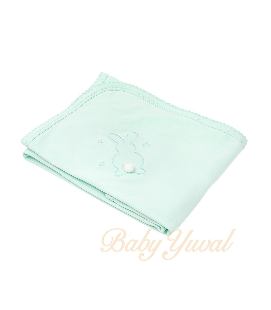 [MA0101589] Manta Pima Doble Algodón | Conejo Pompón Verde Premium