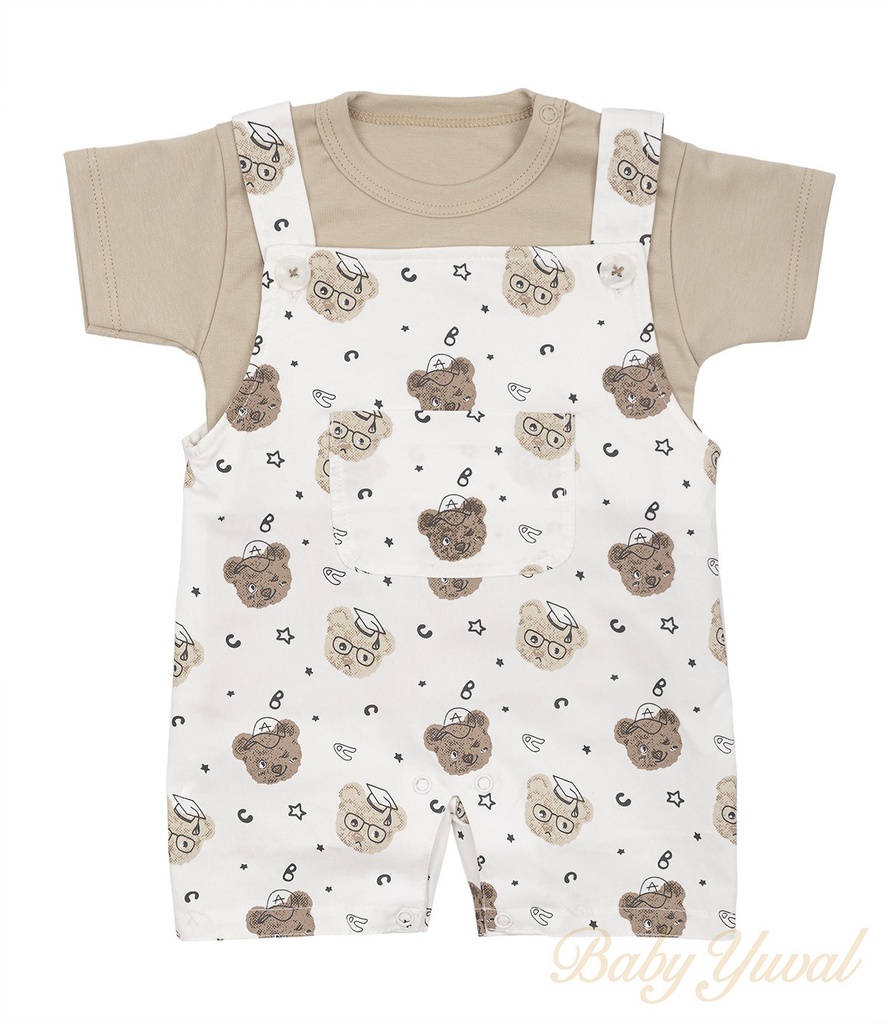 [SE0101987] Set Overall y Polo de Algodón | Bear Face (6 a 12 meses)