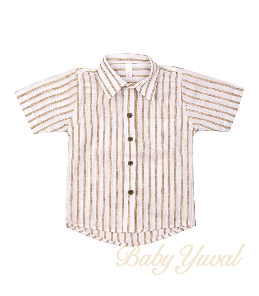 [CA0102010] Camisa Manga Corta | Beige Rayas (12 a 18 meses)