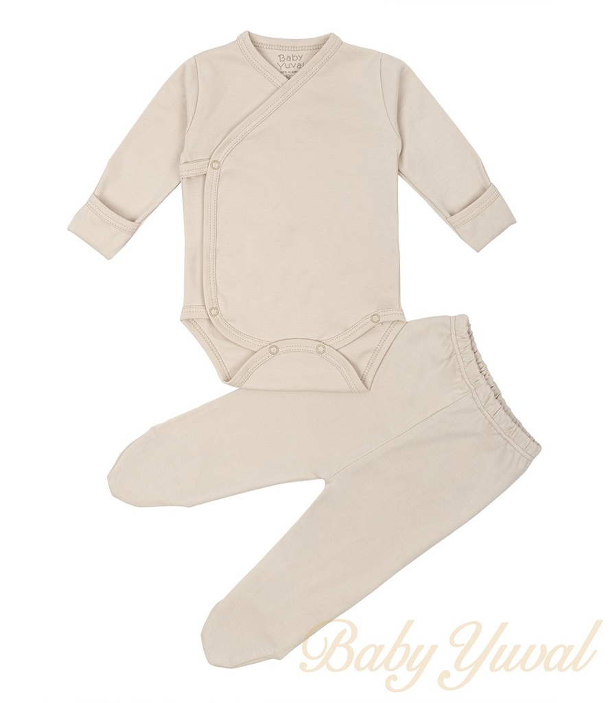 [SE0102166] Set Bodie Cruzado y Pantalón con pie | Colección Clínico Beige (0 a 3 meses)