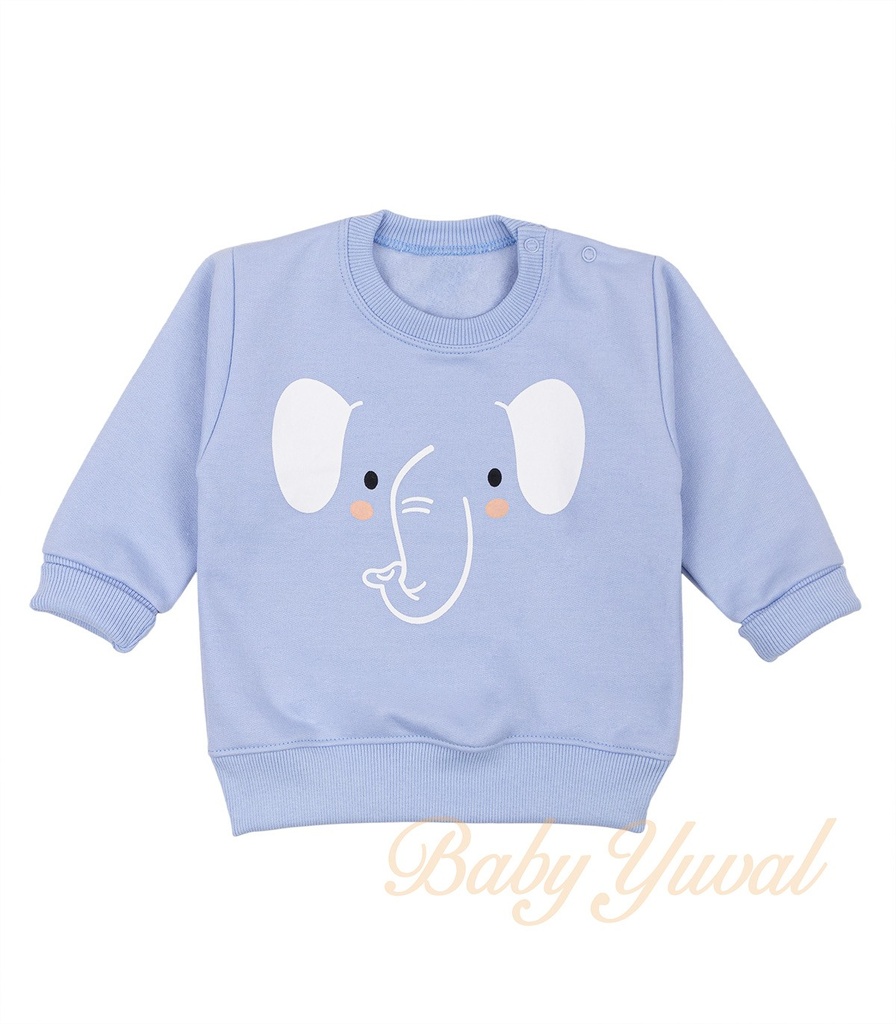 [PO0103223] Polera de Franela Algodón | Elefante Celeste (6 a 12 meses)