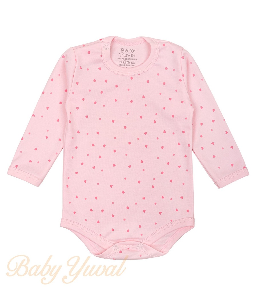 [BO0103551] Bodie Manga Larga algodón pima | Corazones Rosados (6 a 12 meses)