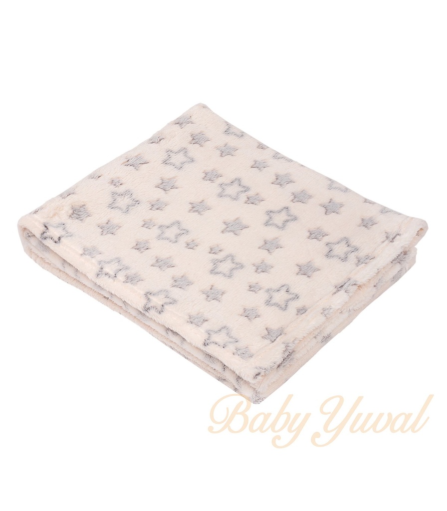 [MA0103931] Manta Plush Delgada | Crema Estrellas Grises