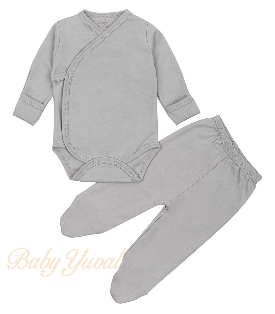 [SE0203047] Set Bodie Cruzado y Pantalón con pie | Colección Clínico Gris (0 a 3 meses)