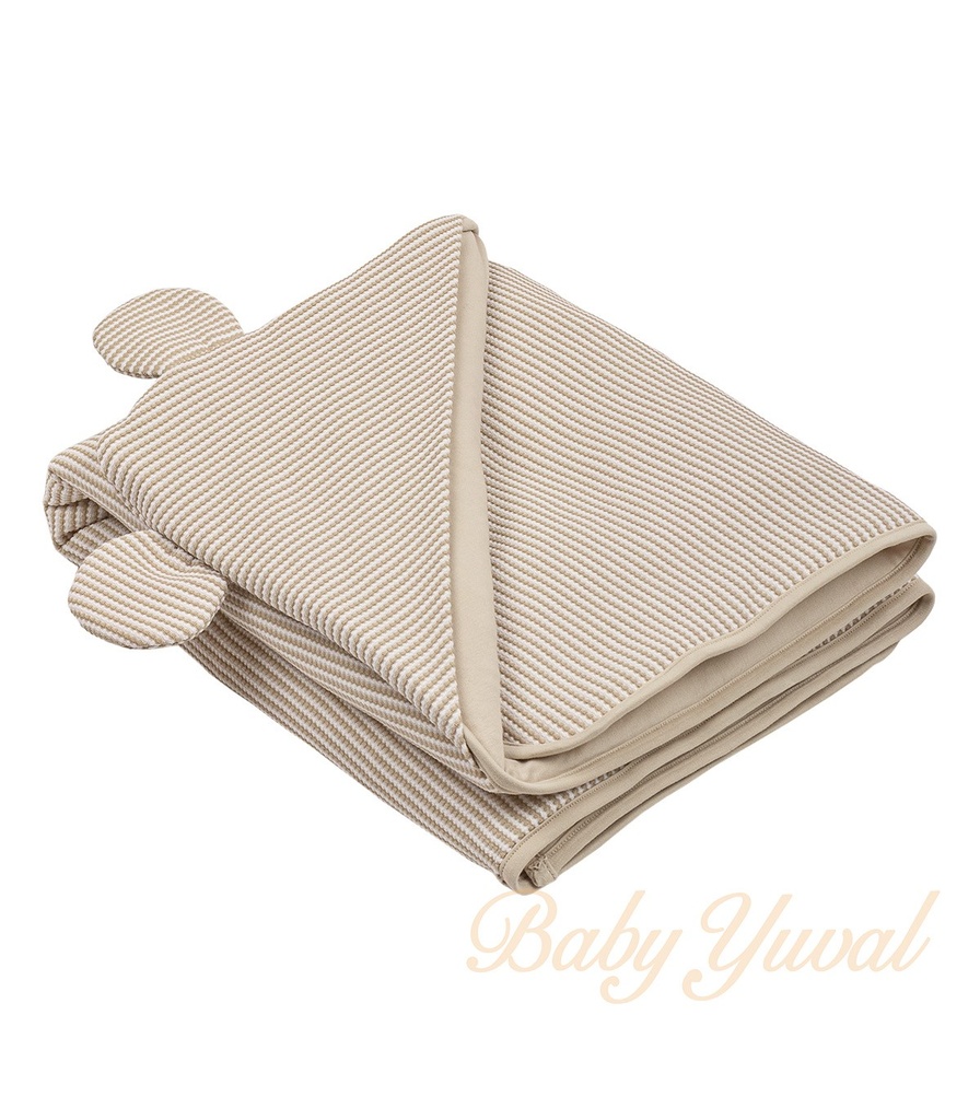 [CO0203054] Colcha Listada Acolchada con forro de Algodón | Beige