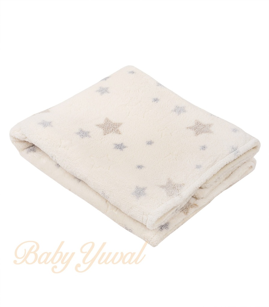 [MA0203334] Manta Plush Doble | Estrellas Crema