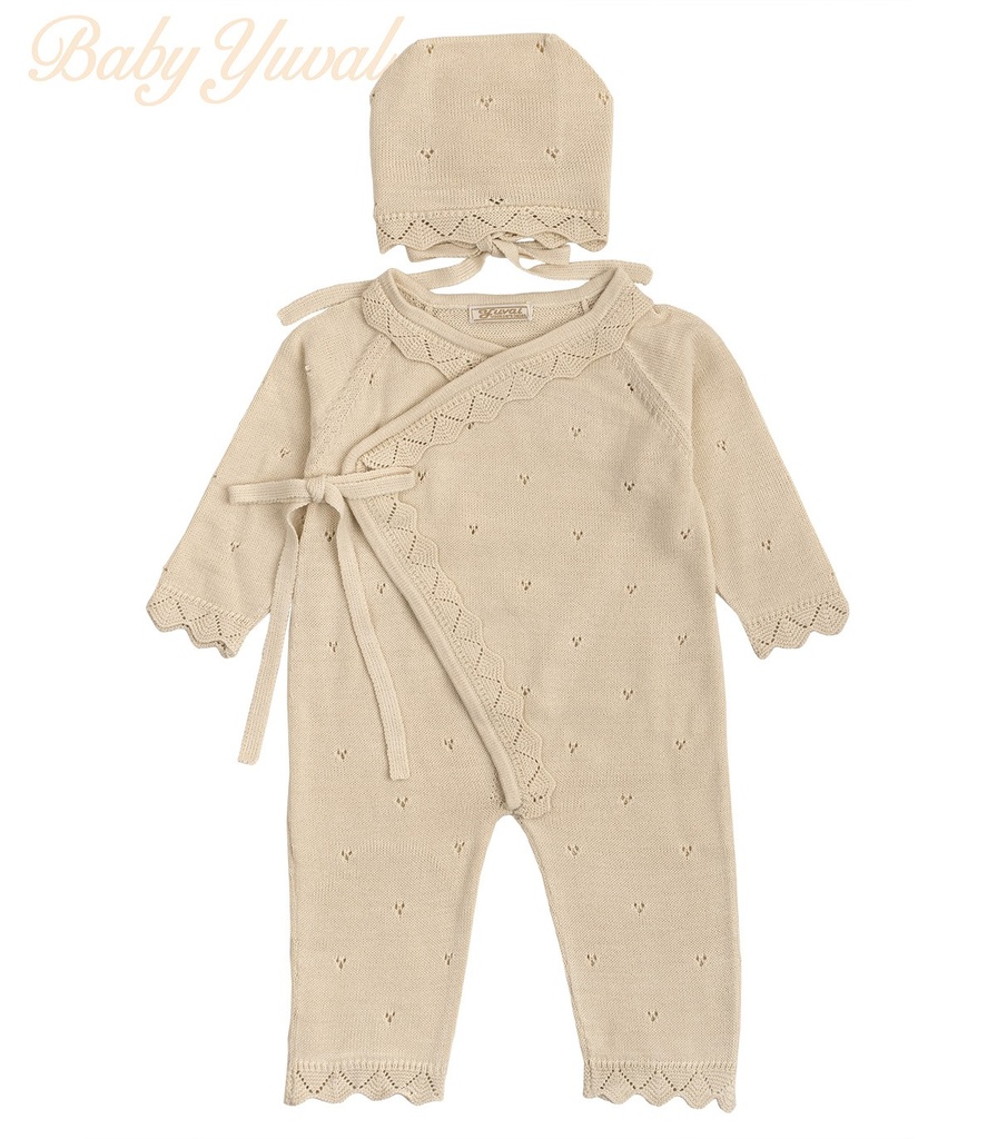 [EN0203854] Enterizo de Hilo con Gorrita | Sophie Beige